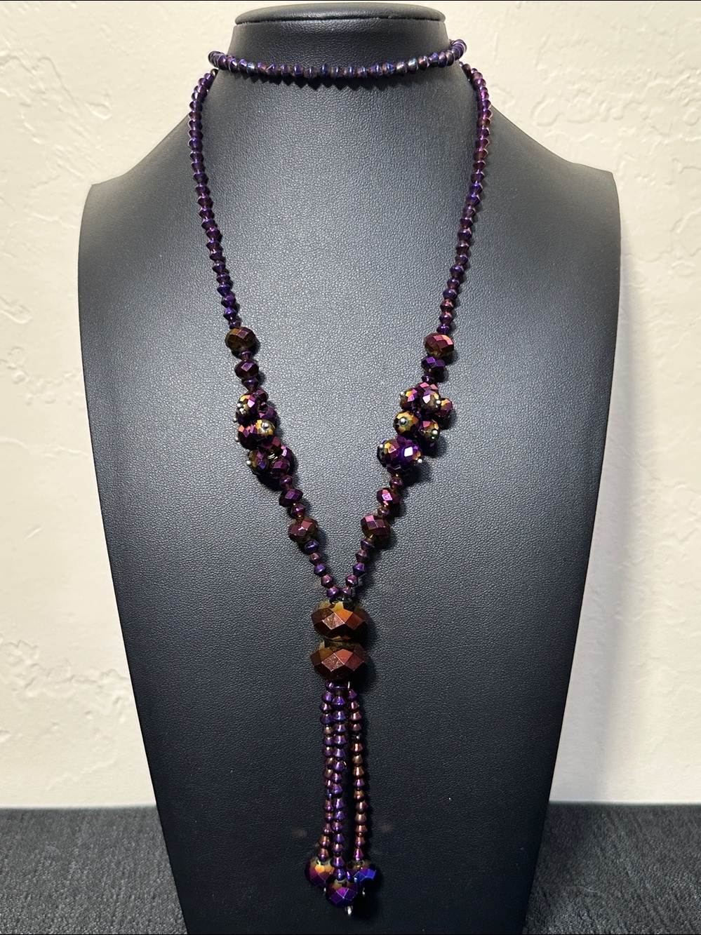 Purple Faceted Crystal Beaded Vintage Continuous 30” Lariat Necklace